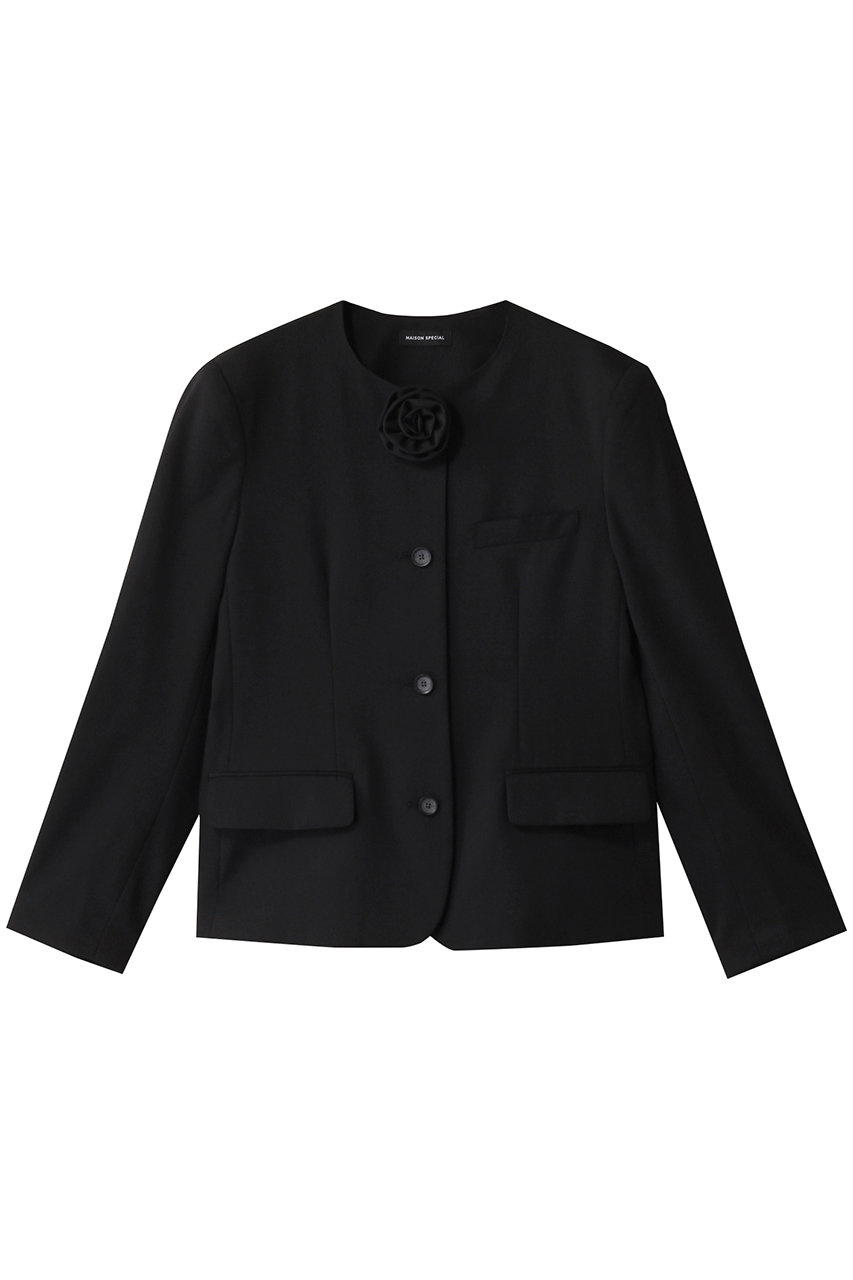MAISON SPECIAL Motif Collarless Jacket/モチーフノーカラージャケット (BLK(ブラック), FREE) メゾンスペシャル ELLE SHOP MAISON SPECIAL Motif Collarless Jacket/モチーフノーカラージャケット (BLK(ブラック), FREE) メゾンスペシャル ELLE SHOP