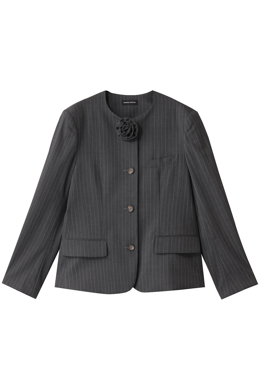 MAISON SPECIAL Motif Collarless Jacket/モチーフノーカラージャケット (GRY(グレー), FREE) メゾンスペシャル ELLE SHOP MAISON SPECIAL Motif Collarless Jacket/モチーフノーカラージャケット (GRY(グレー), FREE) メゾンスペシャル ELLE SHOP