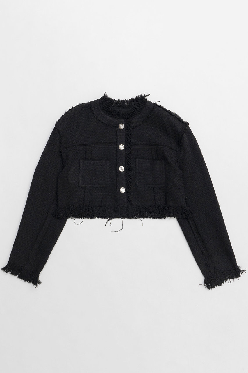 メゾンスペシャル/MAISON SPECIALのTweed Collarless Jacket/ツイードノーカラージャケット(BLK(ブラック)/21251215204)