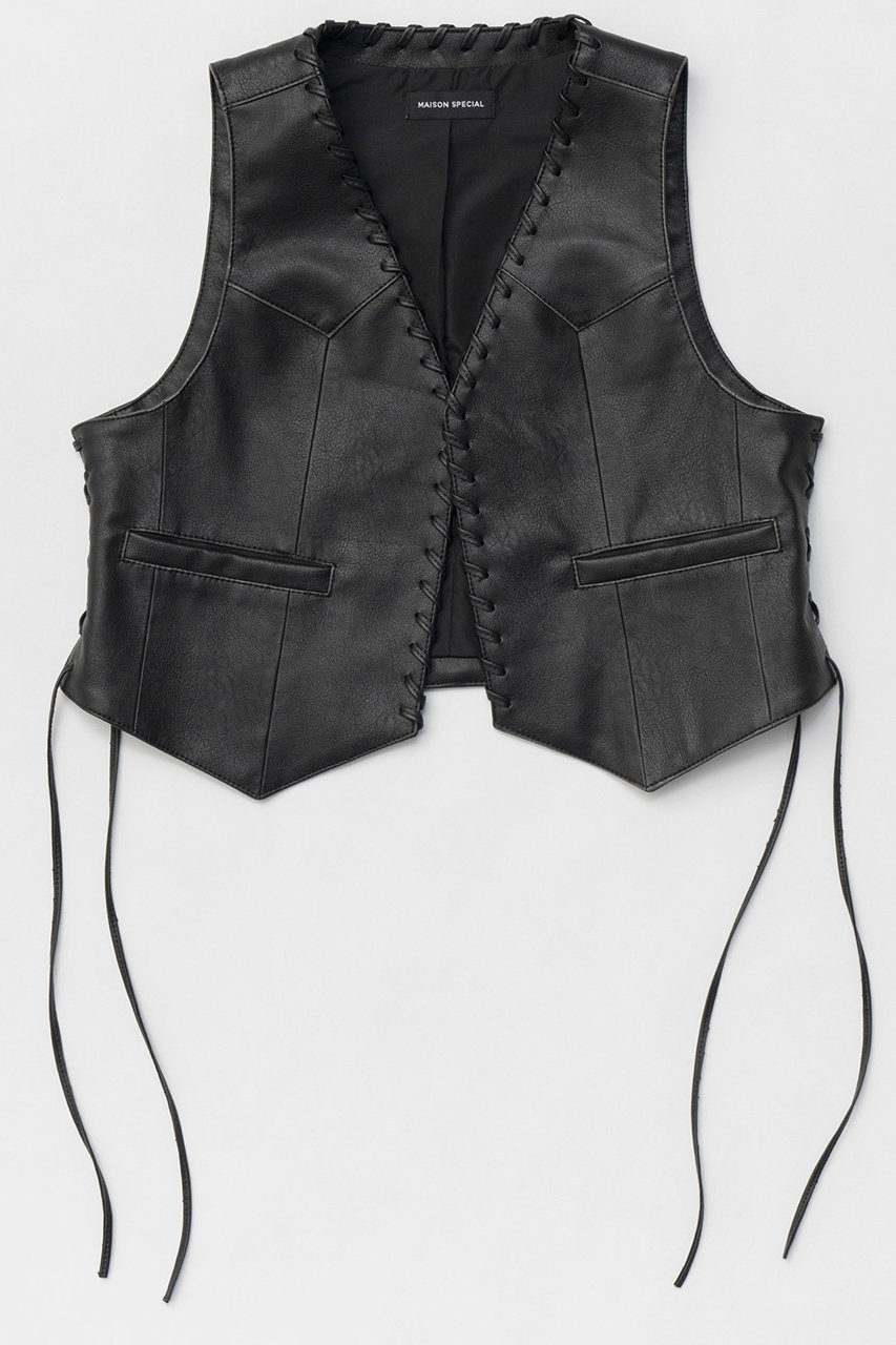 メゾンスペシャル/MAISON SPECIALの【予約販売】Lace Up Short Length Vegan Leather Vest/レースアップショートヴィーガンレザーベスト(BLK(ブラック)/21251215801)