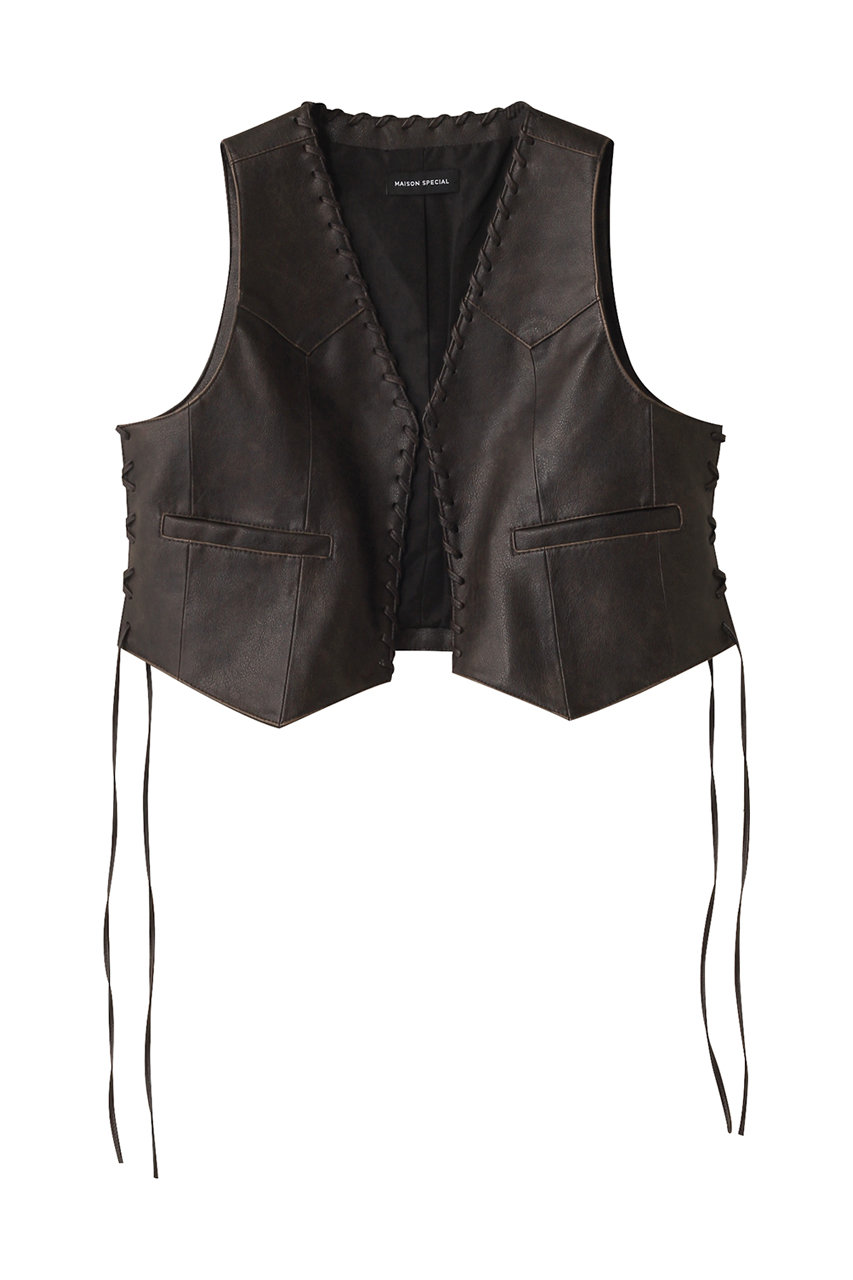 メゾンスペシャル/MAISON SPECIALの【予約販売】Lace Up Short Length Vegan Leather Vest/レースアップショートヴィーガンレザーベスト(BRN(ブラウン)/21251215801)