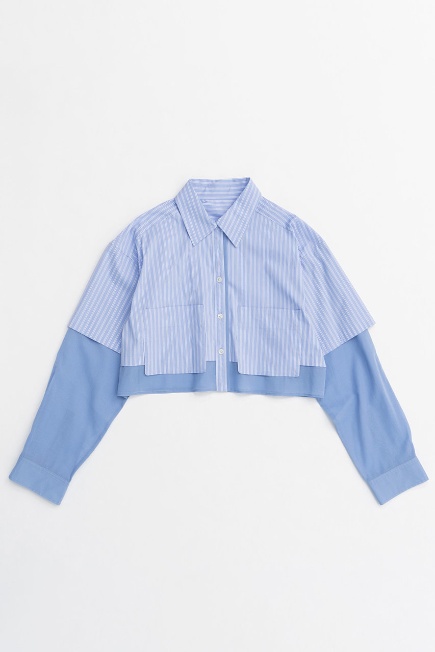 メゾンスペシャル/MAISON SPECIALの【予約販売】Layered Sheer Fabric Short Length Shirt/シアーレイヤードショートシャツ(BLU(ブルー)/21251315207)