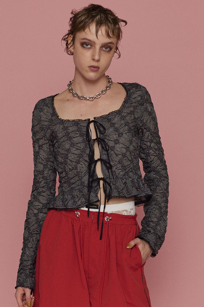 メゾンスペシャル/MAISON SPECIALの【予約販売】Flower Shirring Tops/フラワーシャーリングトップス(BLK(ブラック)/21251315305)