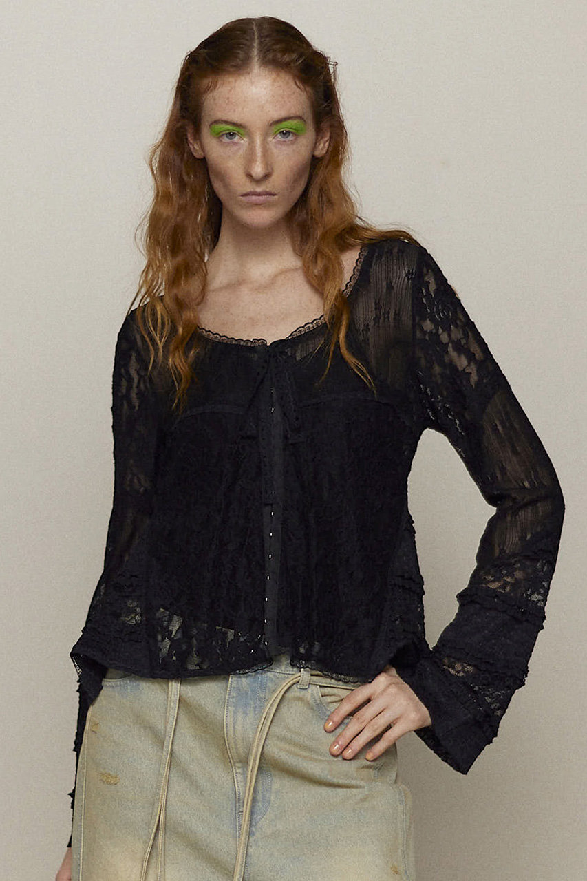 メゾンスペシャル/MAISON SPECIALの【予約販売】Lace Fabric Docking Cardigan/レースドッキングカーディガン(BLK(ブラック)/21251315806)