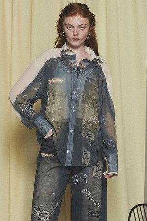 メゾンスペシャル/MAISON SPECIALのDenim Print Shirt/デニムプリントシャツ(110400/110403)