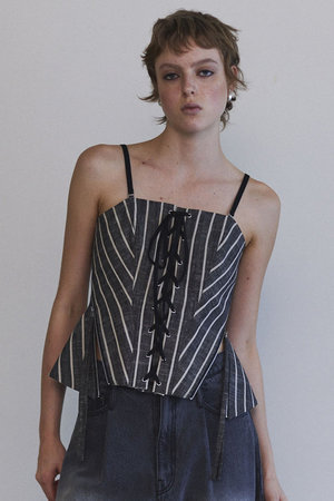 メゾンスペシャル/MAISON SPECIALのStripe Lace Up Bustier/ストライプレースアップビスチェ(110400/110401)