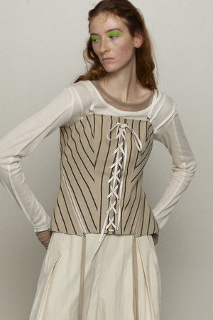 メゾンスペシャル/MAISON SPECIALのStripe Lace Up Bustier/ストライプレースアップビスチェ(110400/110401)