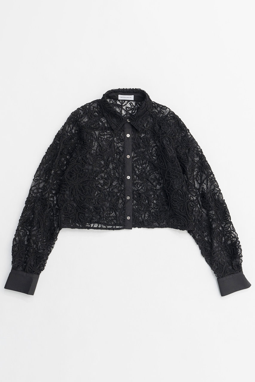 MAISON SPECIAL Embroidery Lace Fabric Short Length Shirt/エンブロイダリーレースショートシャツ (BLK(ブラック), FREE) メゾンスペシャル ELLE SHOP