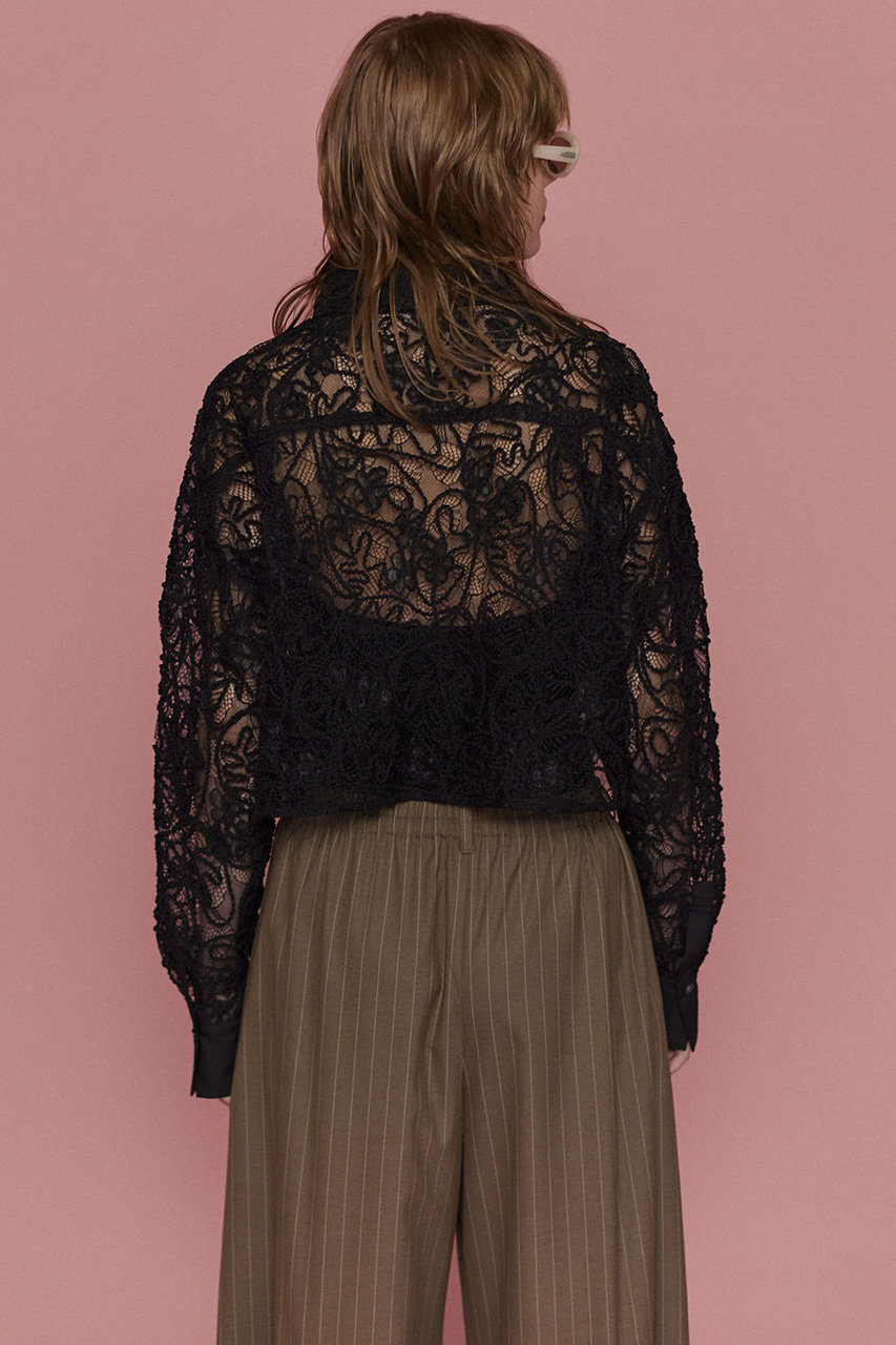メゾンスペシャル　レース 長袖シャツ 黒 Velor Lace Short Shirt/ベロアレースショートシャツ【MAISON