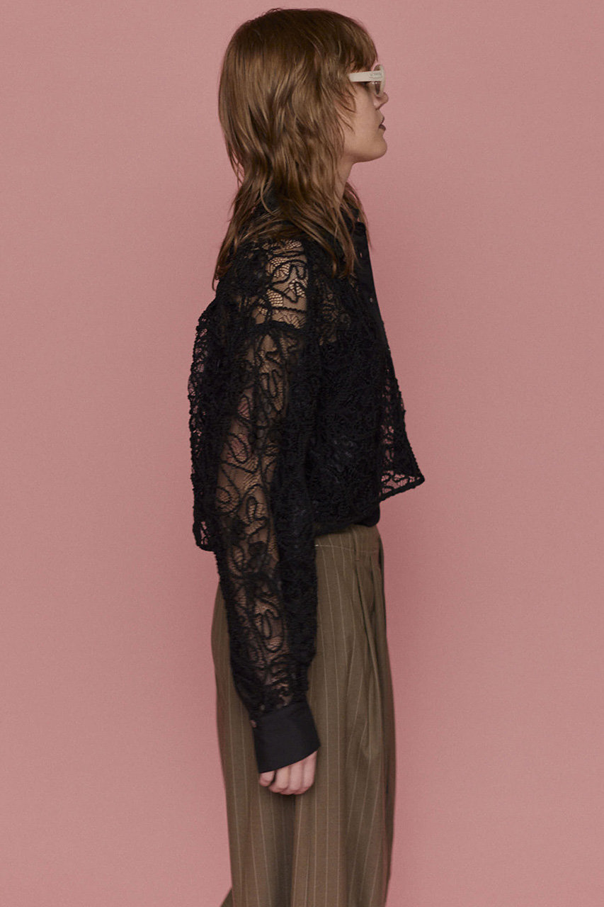 ブラウス シャツ Embroidery Lace Fabric Short Length Shirt/エンブロイダリーレースショートシャツ「MAISO MAISON SPECIAL(メゾンスペシャル)｜Embroidery Lace Fabric