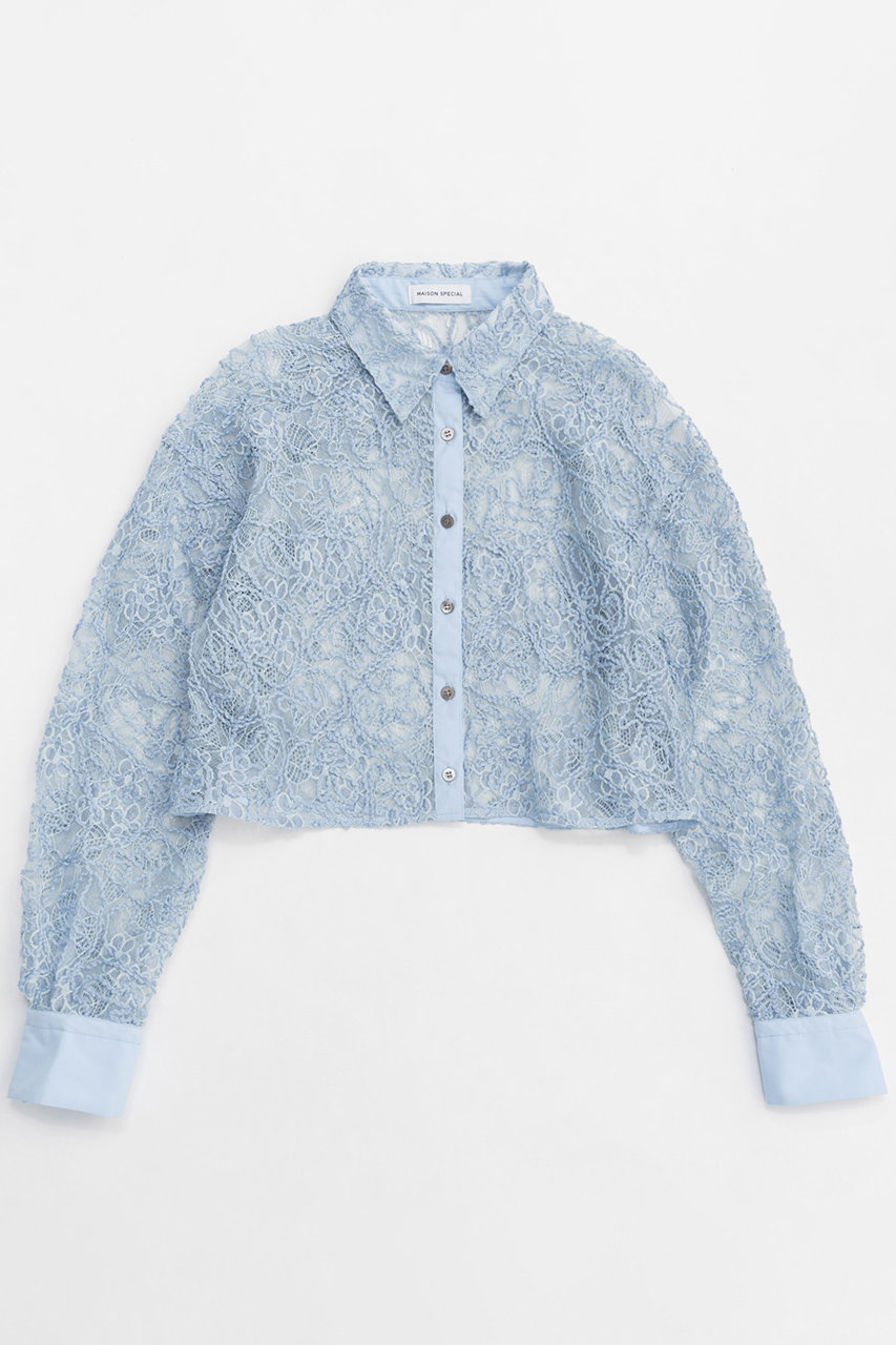 メゾンスペシャル/MAISON SPECIALの【予約販売】Embroidery Lace Fabric Short Length Shirt/エンブロイダリーレースショートシャツ(BLU(ブルー)/21251316001)