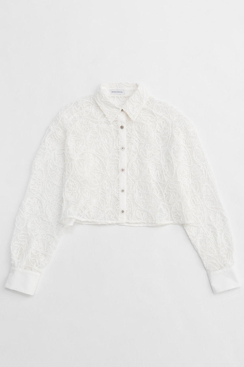 メゾンスペシャル/MAISON SPECIALの【予約販売】Embroidery Lace Fabric Short Length Shirt/エンブロイダリーレースショートシャツ(WHT(ホワイト)/21251316001)