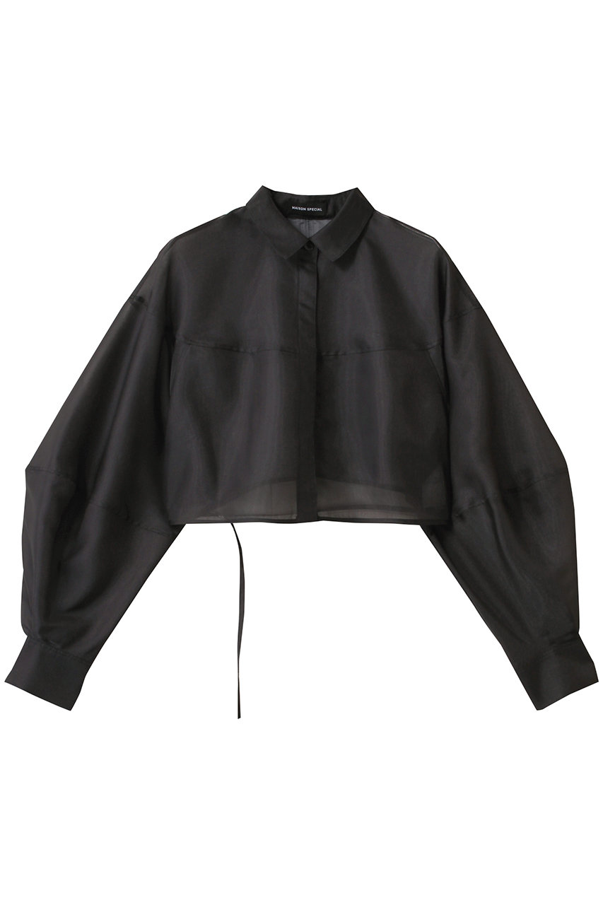 メゾンスペシャル/MAISON SPECIALのBalloon Sheer  Material Short Length Shirt/バルーンシアーショートシャツ(BLK(ブラック)/21251316002)