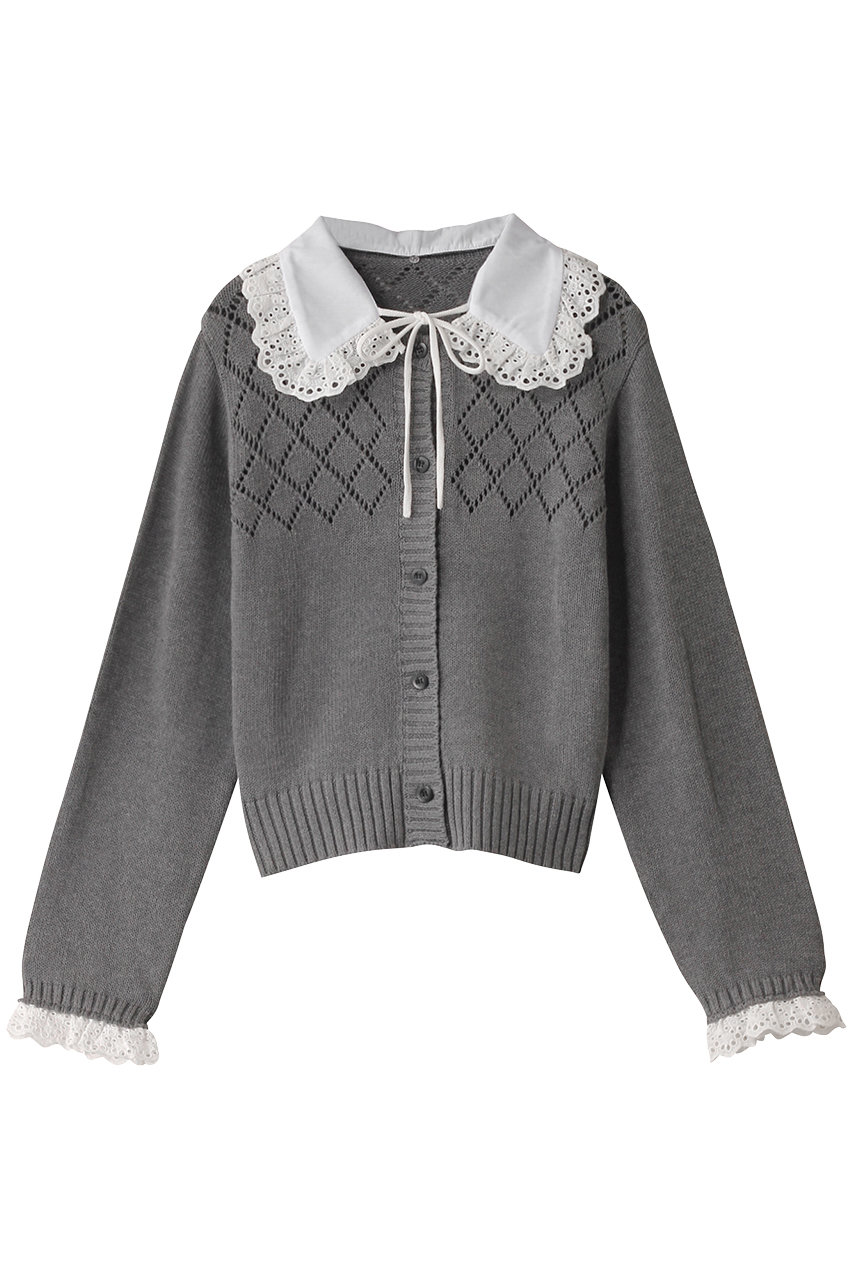 メゾンスペシャル/MAISON SPECIALのCotton Fabric Lace Colored Cardigan/コットンレースカラーカーディガン(GRY(グレー)/21251365701)