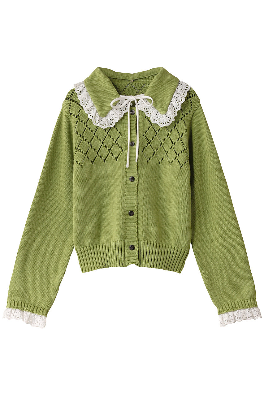 メゾンスペシャル/MAISON SPECIALのCotton Fabric Lace Colored Cardigan/コットンレースカラーカーディガン(LIME(ライム)/21251365701)