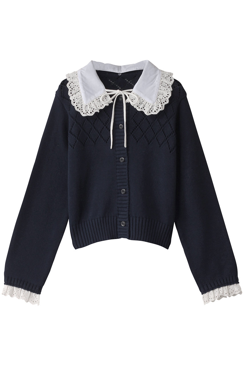 メゾンスペシャル/MAISON SPECIALのCotton Fabric Lace Colored Cardigan/コットンレースカラーカーディガン(NVY(ネイビー)/21251365701)