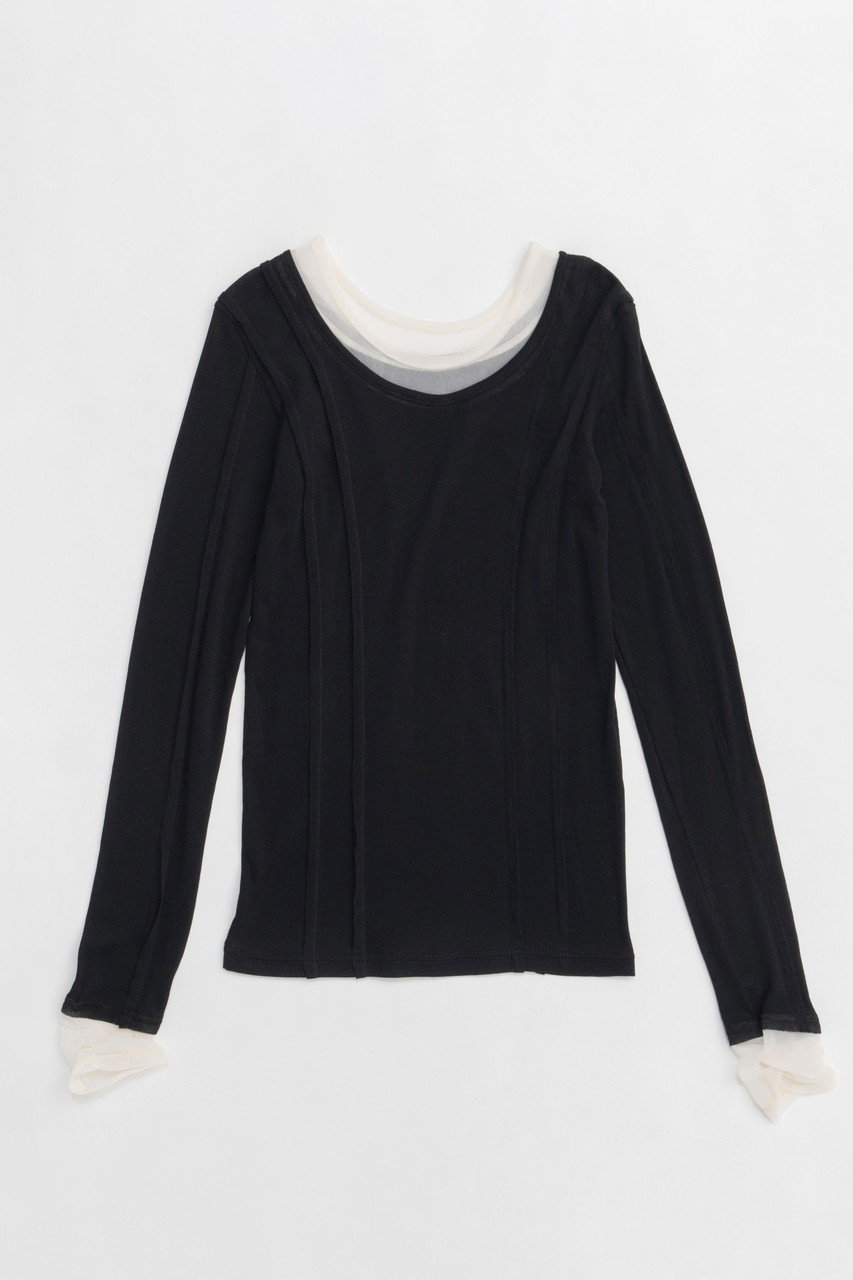 メゾンスペシャル/MAISON SPECIALの2way Neck Sheer Docking Tops/2WAYネックシアードッキングトップス(BLK(ブラック)/21251415306)