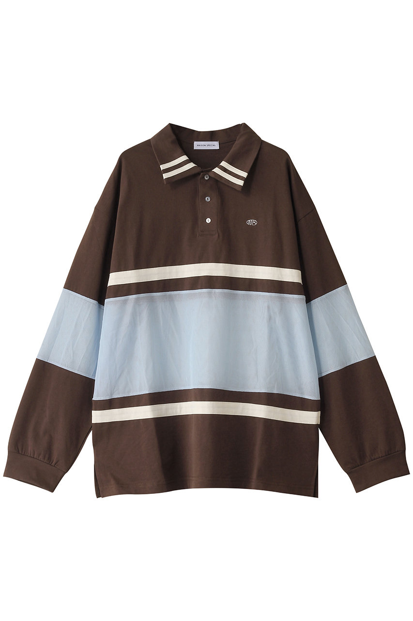 メゾンスペシャル/MAISON SPECIALのMesh Fabric Combination Rugby Shirt/メッシュコンビラガーシャツ(BRN(ブラウン)/21251415507)