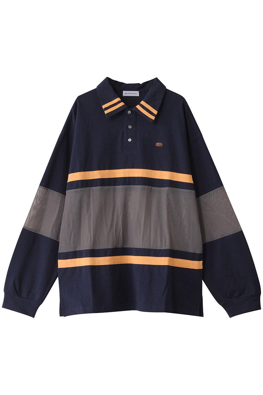 メゾンスペシャル/MAISON SPECIALのMesh Fabric Combination Rugby Shirt/メッシュコンビラガーシャツ(NVY(ネイビー)/21251415507)