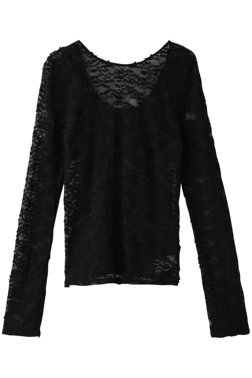 メゾンスペシャル/MAISON SPECIALの【予約販売】Fringe Lace Crew Neck Tops/フリンジレースクルートップス(BLK(ブラック)/21251415703)