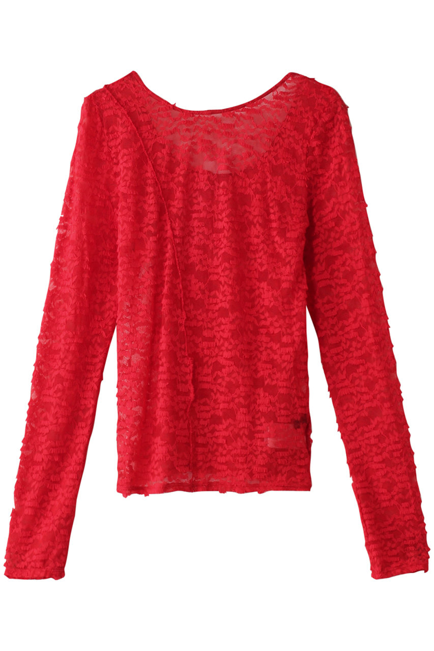 メゾンスペシャル/MAISON SPECIALの【予約販売】Fringe Lace Crew Neck Tops/フリンジレースクルートップス(RED(レッド)/21251415703)