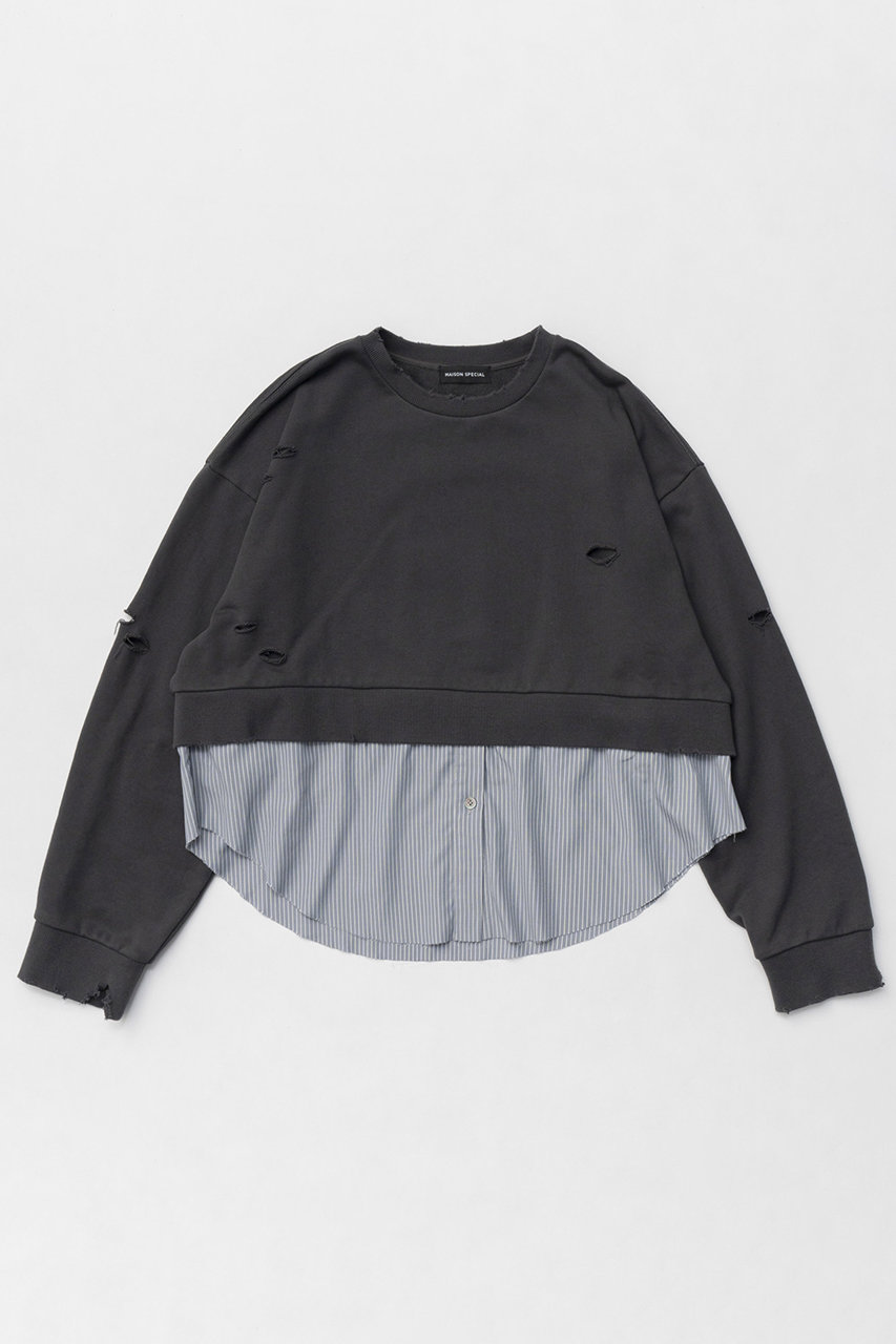 メゾンスペシャル/MAISON SPECIALのShirt Layered Crush Processing Sweatshirt/シャツレイヤードクラッシュスウェット(C.GRY(チャコールグレー)/21251415902)