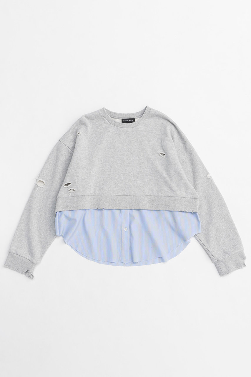 MAISON SPECIAL Shirt Layered Crush Processing Sweatshirt/シャツレイヤードクラッシュスウェット (GRY(グレー), FREE) メゾンスペシャル ELLE SHOP