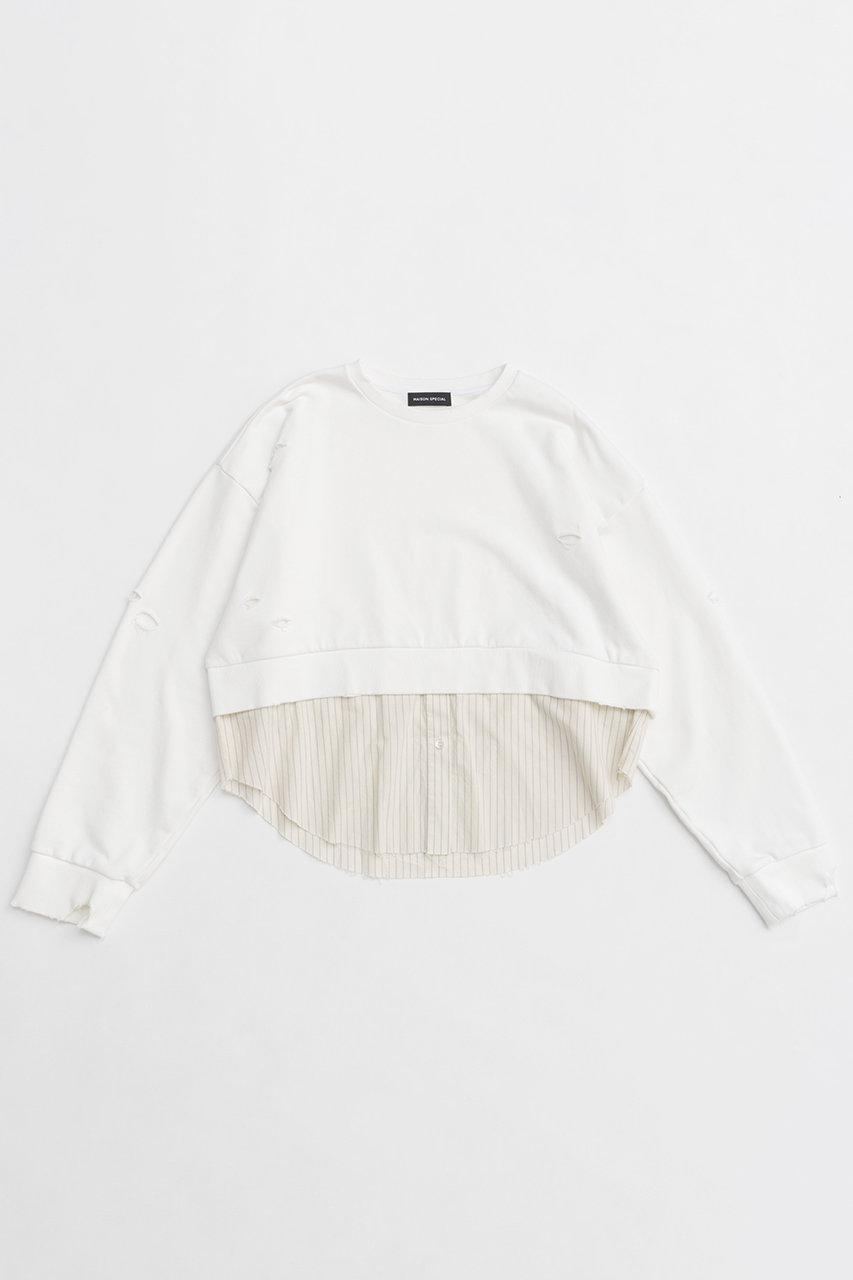 MAISON SPECIAL Shirt Layered Crush Processing Sweatshirt/シャツレイヤードクラッシュスウェット (O.WHT(オフホワイト), FREE) メゾンスペシャル ELLE SHOP MAISON SPECIAL Shirt Layered Crush Processing Sweatshirt/シャツレイヤードクラッシュスウェット (O.WHT(オフホワイト), FREE) メゾンスペシャル ELLE SHOP
