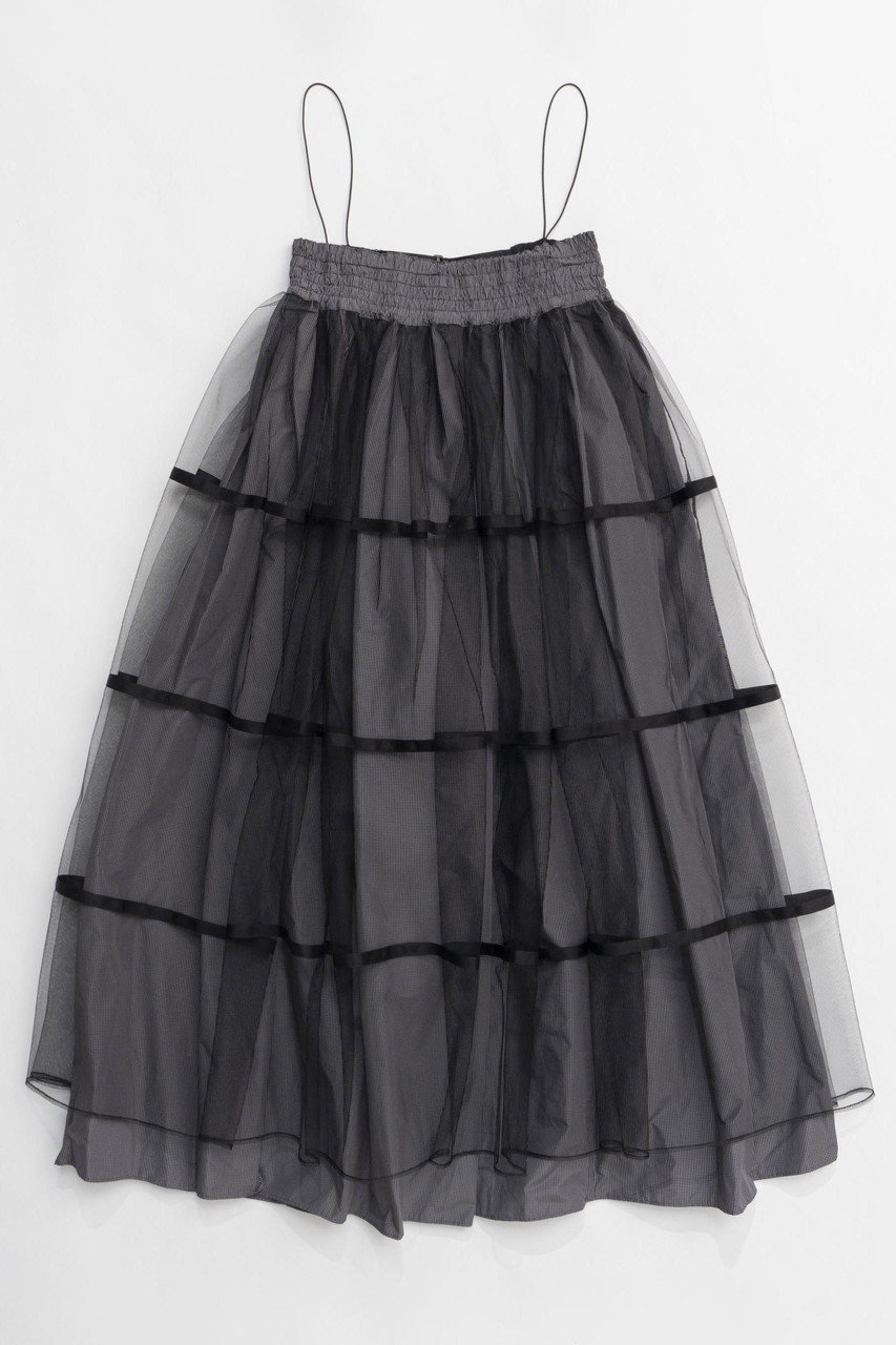 2way Tulle Layered Plaid Pattern Volume Silhouette Skirt/2WAYチュールレイヤードチェックボリュームスカート