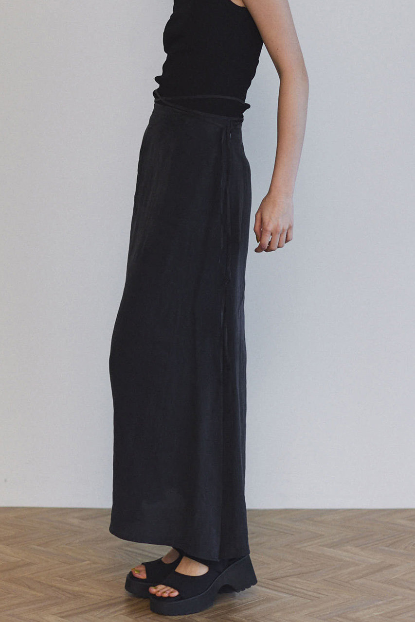 新品MAISON SPECIALブラックサテンロングスカート MAISON SPECIAL(メゾンスペシャル)｜Satin Docking Maxi Skirt/サテン