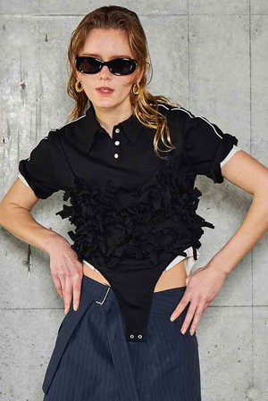 メゾンスペシャル/MAISON SPECIALのRibbon Polo Bodysuit/リボンポロボディスーツ(110100/110102)