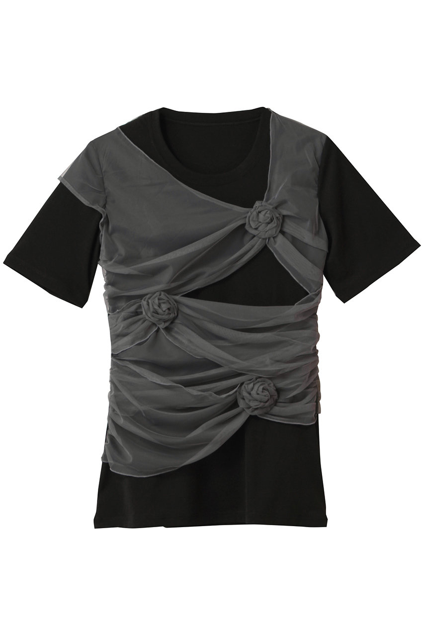 MAISON SPECIAL Flower Motif Tulle Layered Tops/フラワーモチーフチュールレイヤードトップス (BLK(ブラック), FREE) メゾンスペシャル ELLE SHOP MAISON SPECIAL Flower Motif Tulle Layered Tops/フラワーモチーフチュールレイヤードトップス (BLK(ブラック), FREE) メゾンスペシャル ELLE SHOP