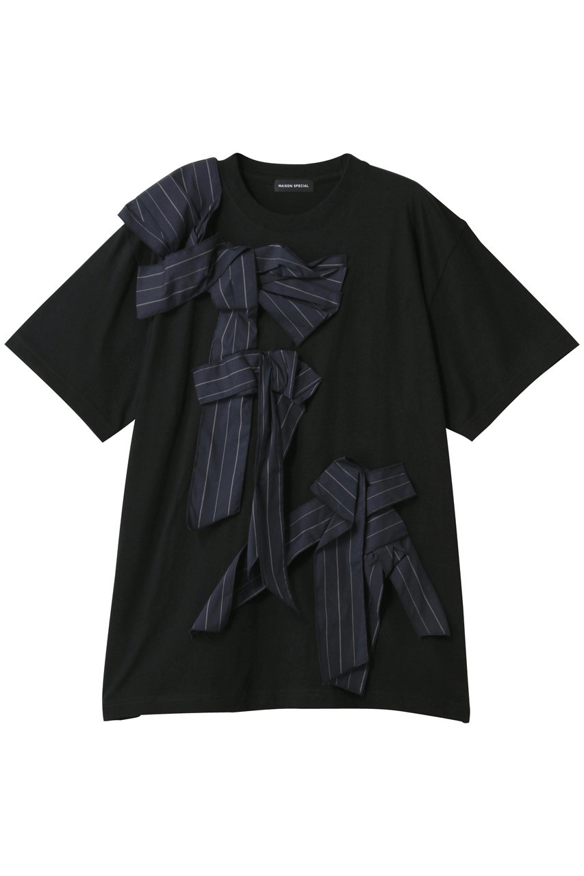 MAISON SPECIAL Twisted Ribbon Oversize T-shirt/ツイステッドリボンオーバーTシャツ (BLK(ブラック), FREE) メゾンスペシャル ELLE SHOP MAISON SPECIAL Twisted Ribbon Oversize T-shirt/ツイステッドリボンオーバーTシャツ (BLK(ブラック), FREE) メゾンスペシャル ELLE SHOP