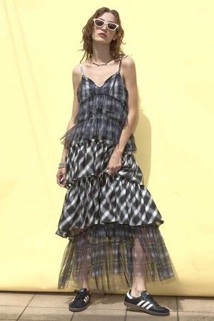 SALE】Plaid Pattern Combination Frill Dress