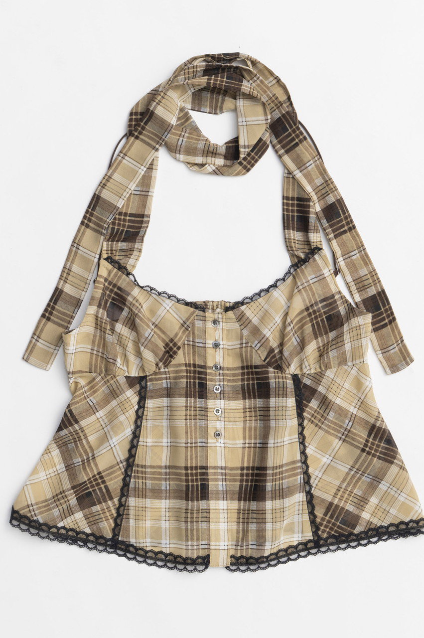 MAISON SPECIAL Plaid Halter Peplum Sheer Tops/チェックホルターペプラムシアートップス (BGE(ベージュ), FREE) メゾンスペシャル ELLE SHOP MAISON SPECIAL Plaid Halter Peplum Sheer Tops/チェックホルターペプラムシアートップス (BGE(ベージュ), FREE) メゾンスペシャル ELLE SHOP