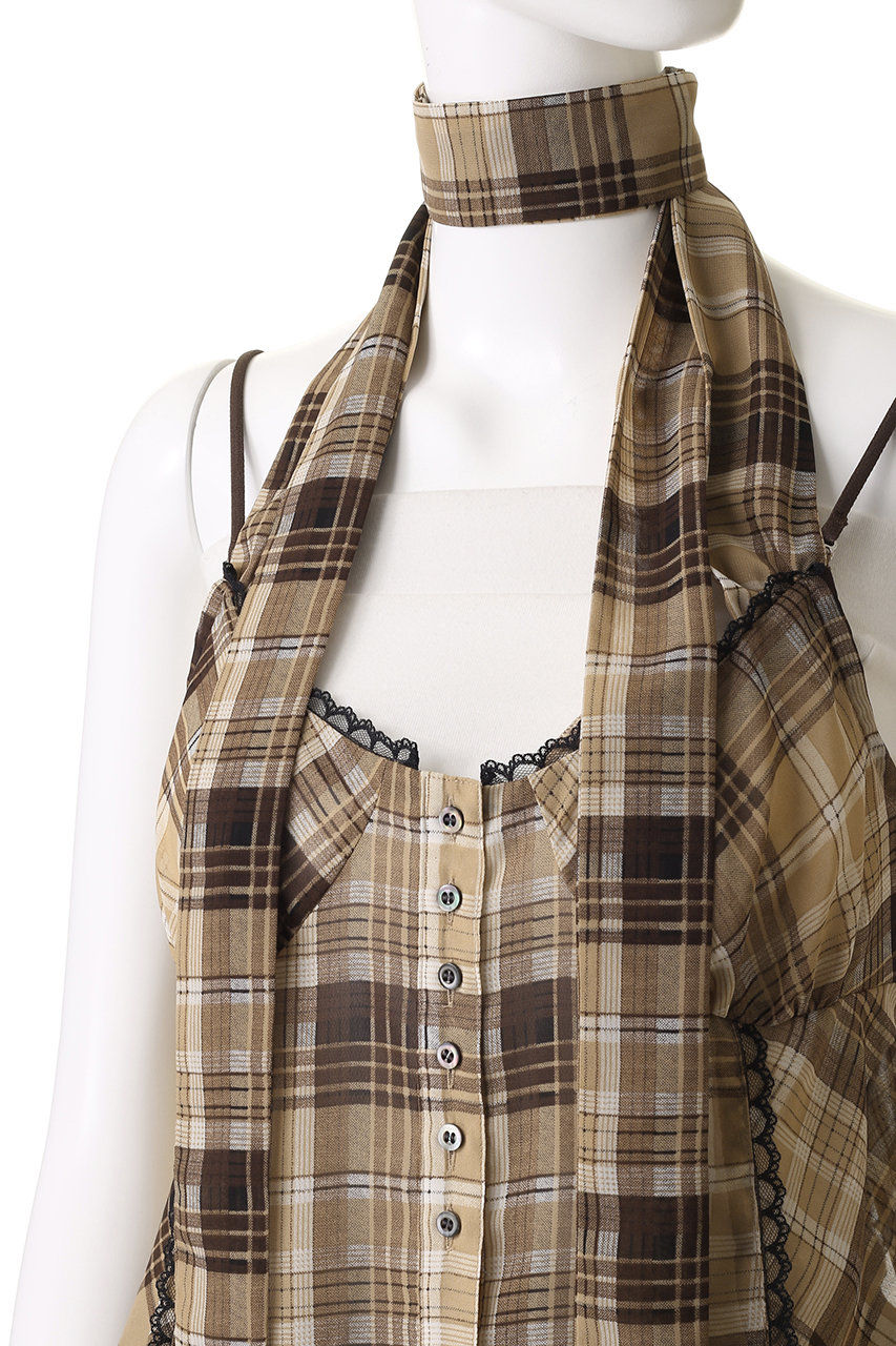 メゾンスペシャル　ブラウンチェック柄ミニワンピースBalloon Tunic MAISON SPECIAL(メゾンスペシャル)｜Plaid Pattern Combination