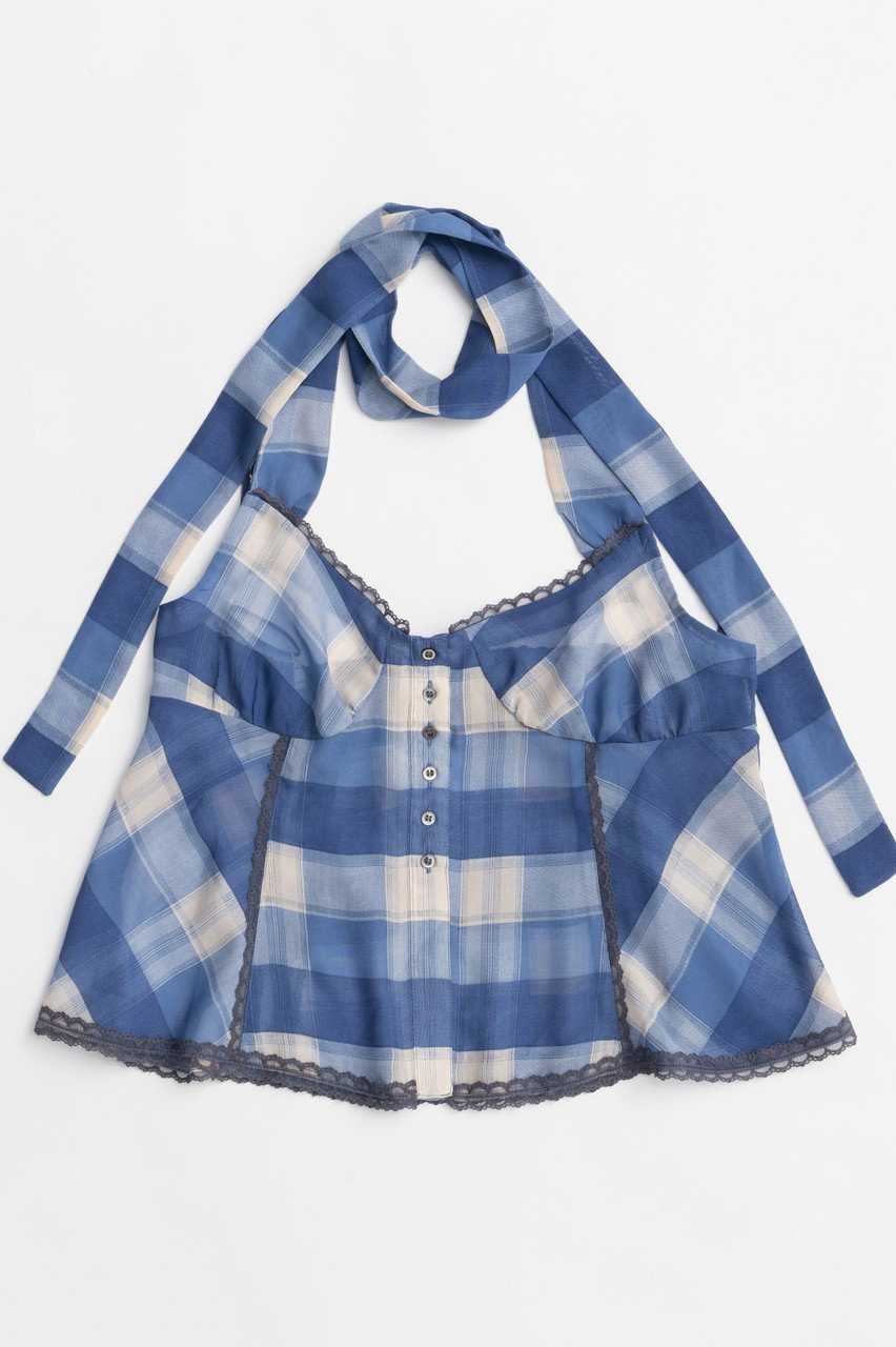 MAISON SPECIAL Plaid Halter Peplum Sheer Tops/チェックホルターペプラムシアートップス (BLU(ブルー), FREE) メゾンスペシャル ELLE SHOP MAISON SPECIAL Plaid Halter Peplum Sheer Tops/チェックホルターペプラムシアートップス (BLU(ブルー), FREE) メゾンスペシャル ELLE SHOP