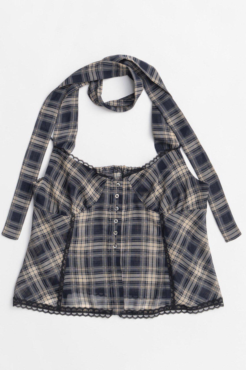 MAISON SPECIAL Plaid Halter Peplum Sheer Tops/チェックホルターペプラムシアートップス (NVY(ネイビー), FREE) メゾンスペシャル ELLE SHOP MAISON SPECIAL Plaid Halter Peplum Sheer Tops/チェックホルターペプラムシアートップス (NVY(ネイビー), FREE) メゾンスペシャル ELLE SHOP