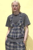 Plaid Halter Peplum Sheer Tops/チェックホルターペプラムシアートップス