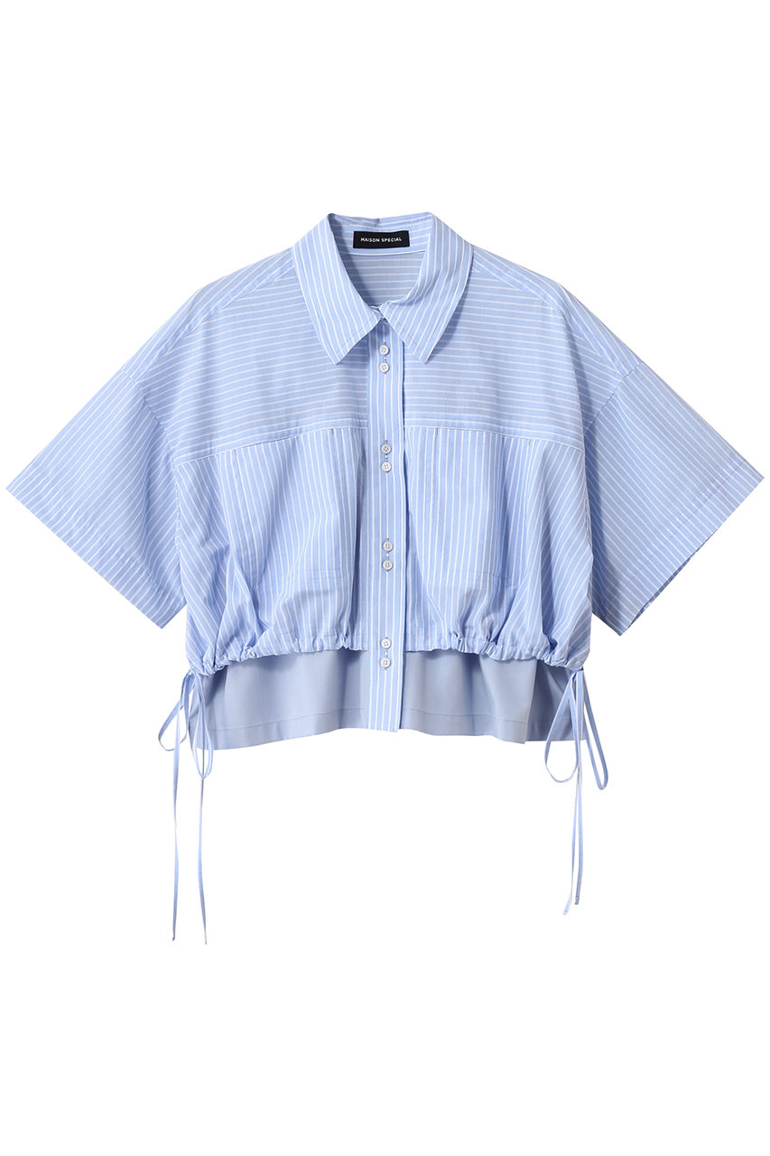 MAISON SPECIAL Color Stitch Short Shirt/カラーステッチショートシャツ (BLU(ブルー), FREE) メゾンスペシャル ELLE SHOP MAISON SPECIAL Color Stitch Short Shirt/カラーステッチショートシャツ (BLU(ブルー), FREE) メゾンスペシャル ELLE SHOP