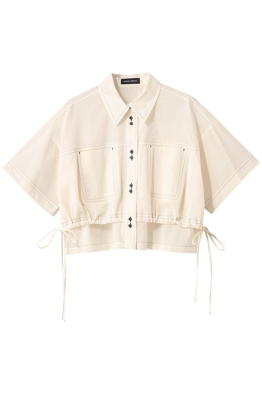 MAISON SPECIAL Color Stitch Short Shirt/カラーステッチショートシャツ (IVR(アイボリー), FREE) メゾンスペシャル ELLE SHOP MAISON SPECIAL Color Stitch Short Shirt/カラーステッチショートシャツ (IVR(アイボリー), FREE) メゾンスペシャル ELLE SHOP