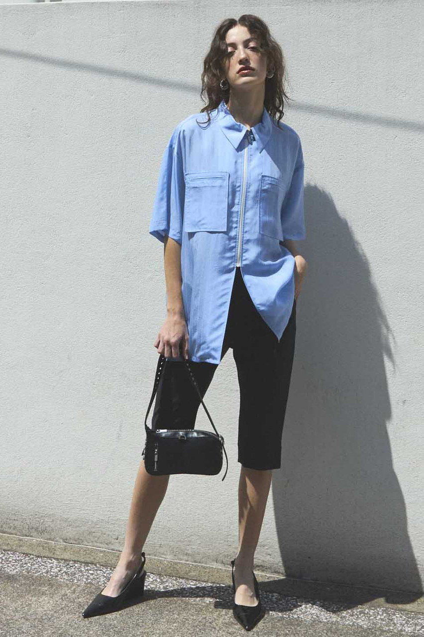 MAISON SPECIAL メゾンスペシャル ストライプ ブルー シャツ 半袖 MAISON SPECIAL(メゾンスペシャル)｜Striped Zip Shirt