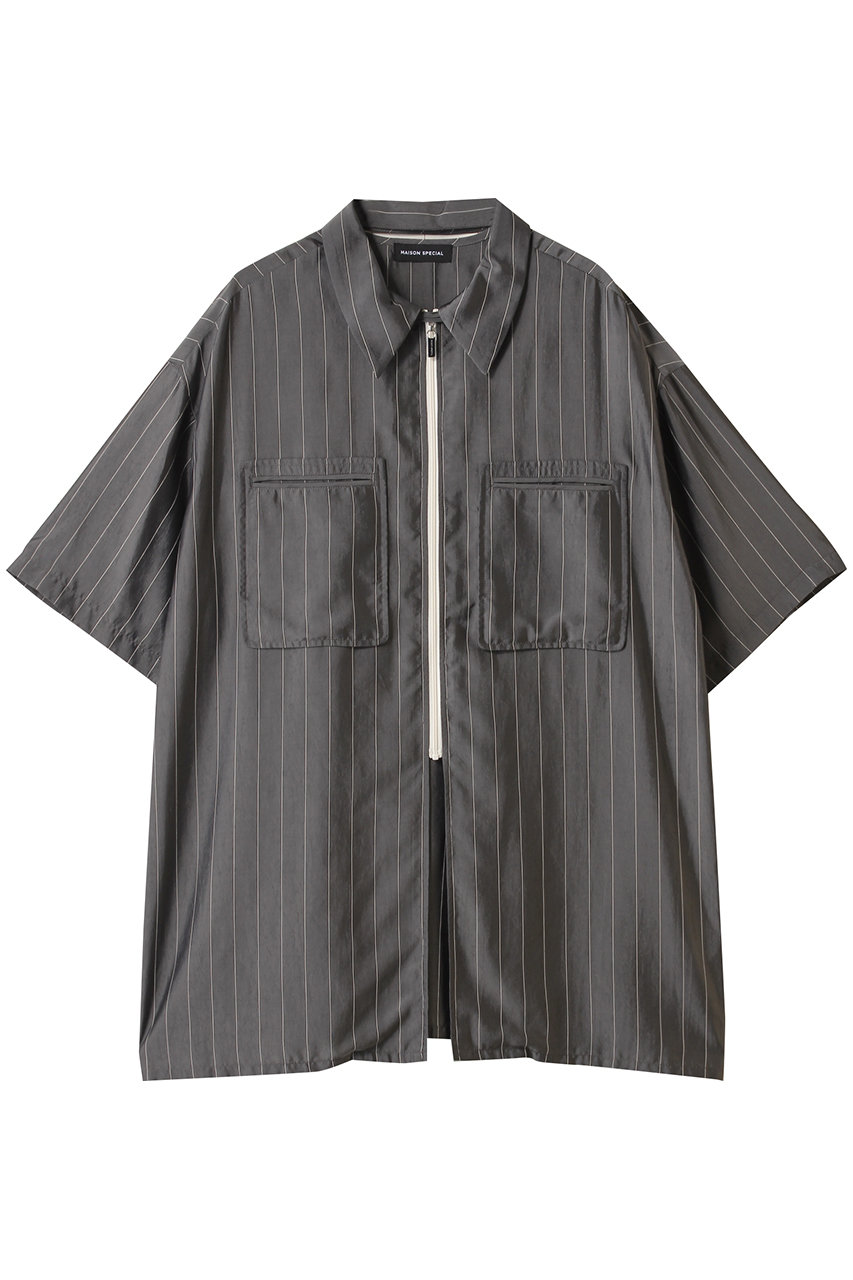 MAISON SPECIAL Striped Zip Shirt/ストライプジップシャツ (GRY(グレー), FREE) メゾンスペシャル ELLE SHOP MAISON SPECIAL Striped Zip Shirt/ストライプジップシャツ (GRY(グレー), FREE) メゾンスペシャル ELLE SHOP