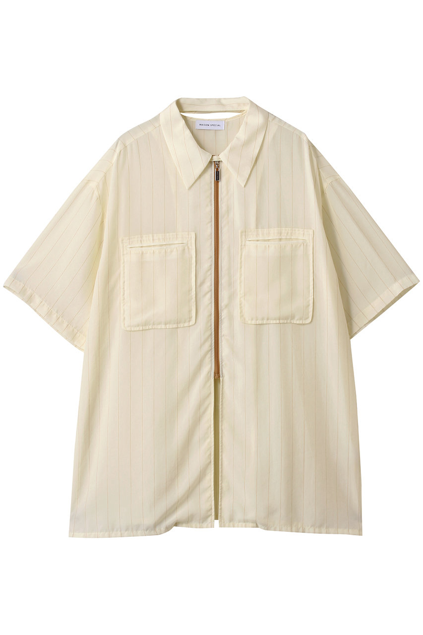 MAISON SPECIAL Striped Zip Shirt/ストライプジップシャツ (WHT(ホワイト), FREE) メゾンスペシャル ELLE SHOP MAISON SPECIAL Striped Zip Shirt/ストライプジップシャツ (WHT(ホワイト), FREE) メゾンスペシャル ELLE SHOP