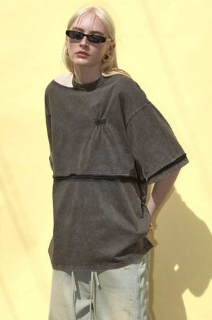 メゾンスペシャル/MAISON SPECIALのShirring Embroidery Washed Big T-shirt/シャーリングエンブロイダリーウォッシュビッグTEE(110100/110102)