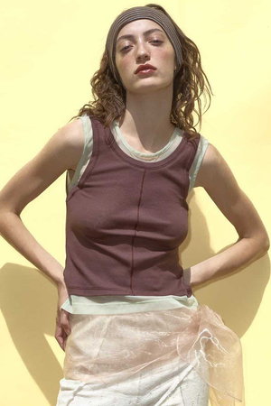 メゾンスペシャル/MAISON SPECIALの2way Neck Sheer Docking Tank Top/2WAYネックシアードッキングタンクトップ(110100/110101)