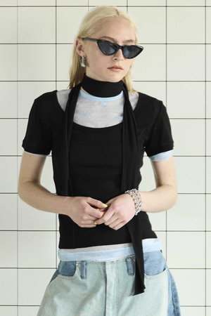 メゾンスペシャル/MAISON SPECIALのWith Tie Sheer Cotton T-shirt/タイ付きシアーコットンTEE(110100/110102)