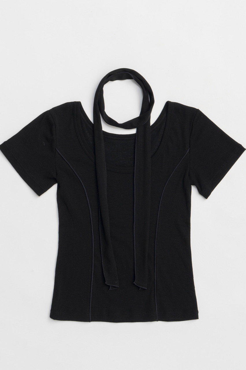 MAISON SPECIAL With Tie Sheer Cotton T-shirt/タイ付きシアーコットンTEE (BLK(ブラック), FREE) メゾンスペシャル ELLE SHOP MAISON SPECIAL With Tie Sheer Cotton T-shirt/タイ付きシアーコットンTEE (BLK(ブラック), FREE) メゾンスペシャル ELLE SHOP
