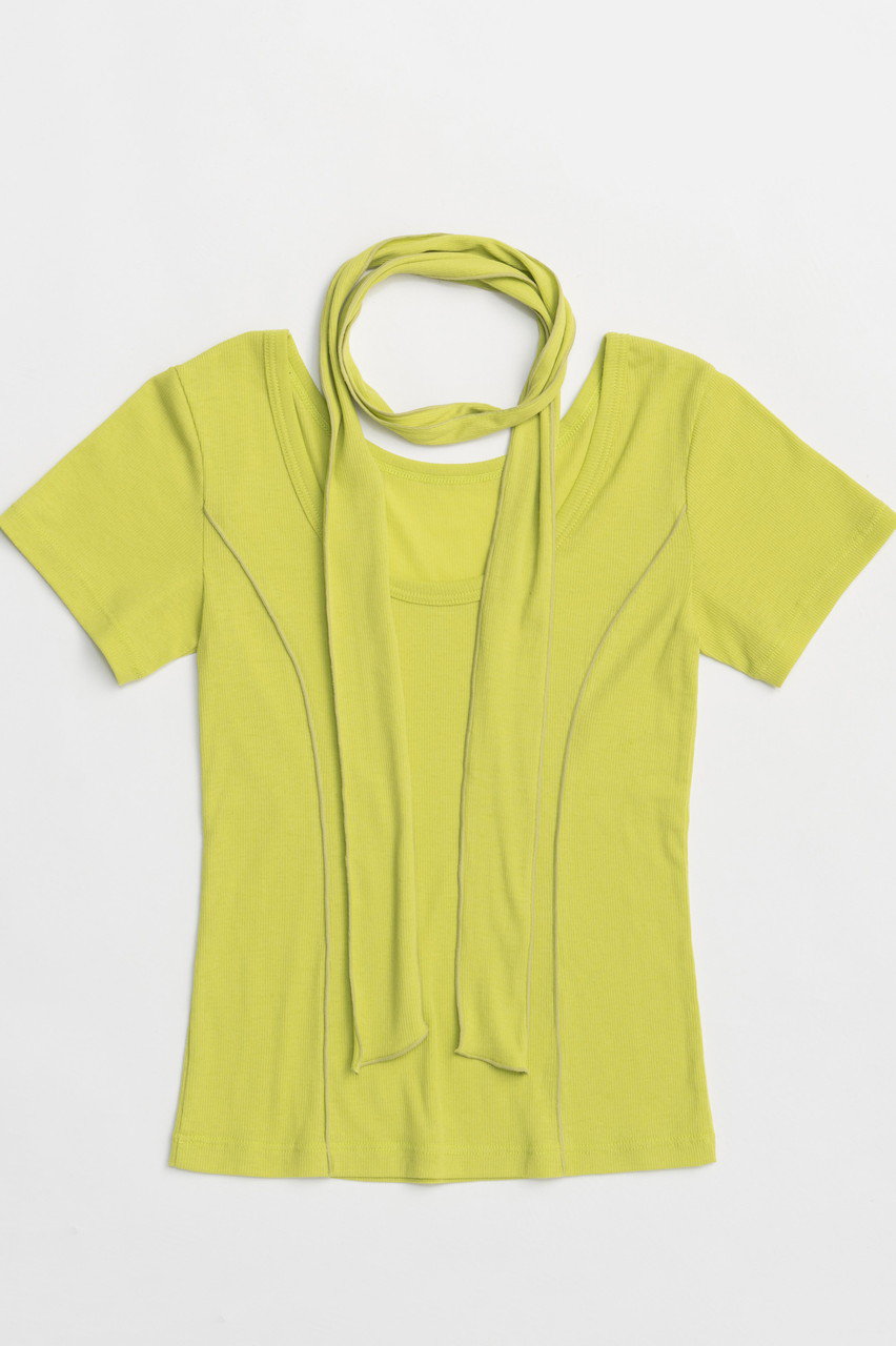 MAISON SPECIAL With Tie Sheer Cotton T-shirt/タイ付きシアーコットンTEE (LIME(ライム), FREE) メゾンスペシャル ELLE SHOP MAISON SPECIAL With Tie Sheer Cotton T-shirt/タイ付きシアーコットンTEE (LIME(ライム), FREE) メゾンスペシャル ELLE SHOP