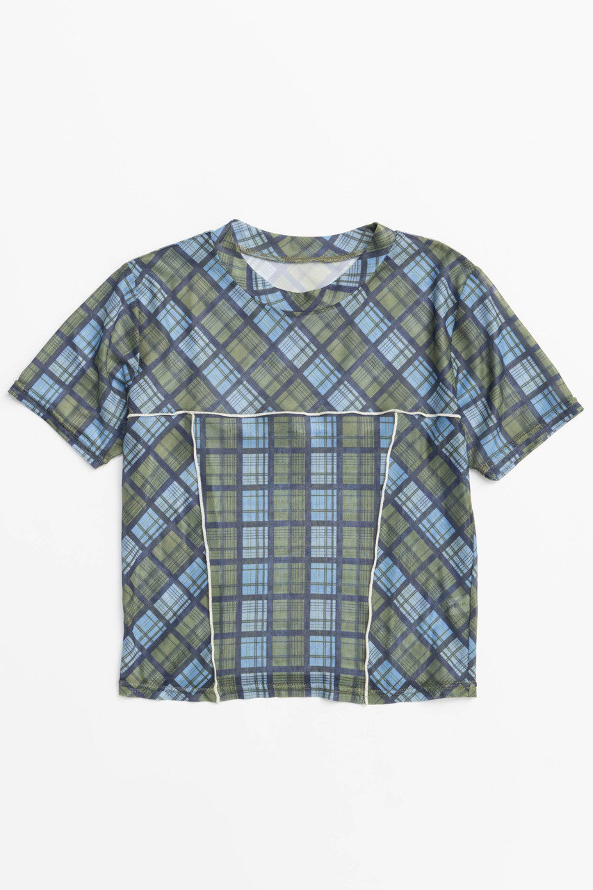 MAISON SPECIAL Panel Plaid T-shirt/パネルチェックTシャツ (BLU(ブルー), FREE) メゾンスペシャル ELLE SHOP MAISON SPECIAL Panel Plaid T-shirt/パネルチェックTシャツ (BLU(ブルー), FREE) メゾンスペシャル ELLE SHOP